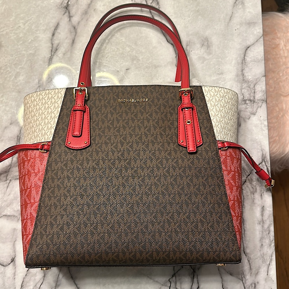 Brown White, and Red Michael Kors Purse